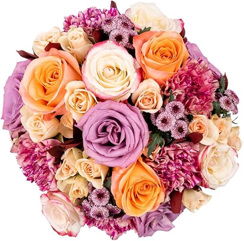 Miniatura 2 de Enchanted in Wooden Jarrón  Púrpura, Peach Aquabloom  Ramos de arabella  Flores frescas reales para entrega, regalo para cumpleaños, felicitaciones,