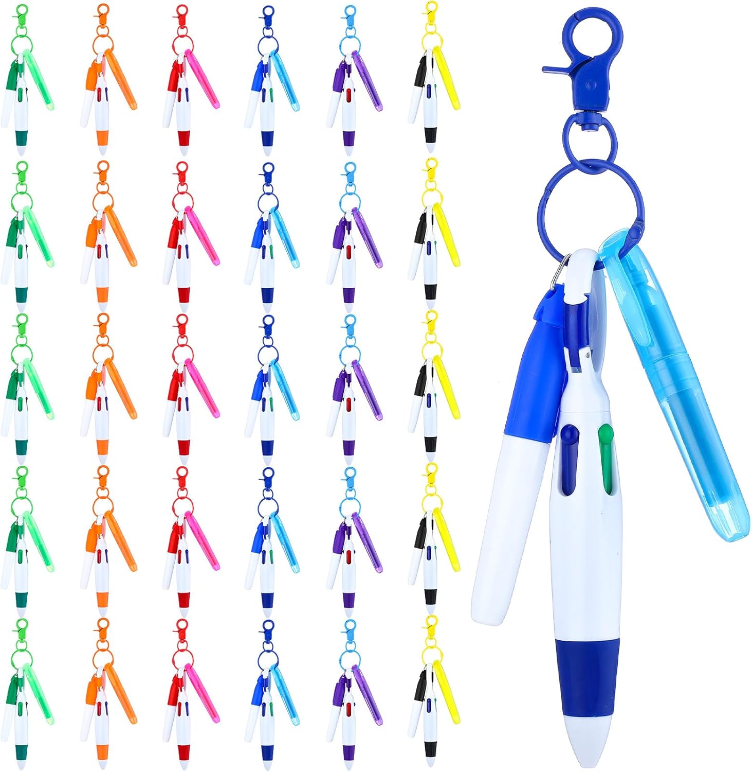 Fulmoon 120 Pcs Nurse Pen Set for Badge Accessories Retractable Ballpoint Pen Mini Highlighters Permanent Marker Nursing Keychain Clip Nurse Gifts Bulk for Women Appreciation Gift