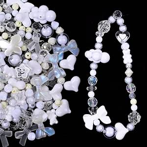 100G Clear White Acrylic Beads For Jewelry Making - Assorted Bow Flower Butterfly Beads DIY Craft Supplies