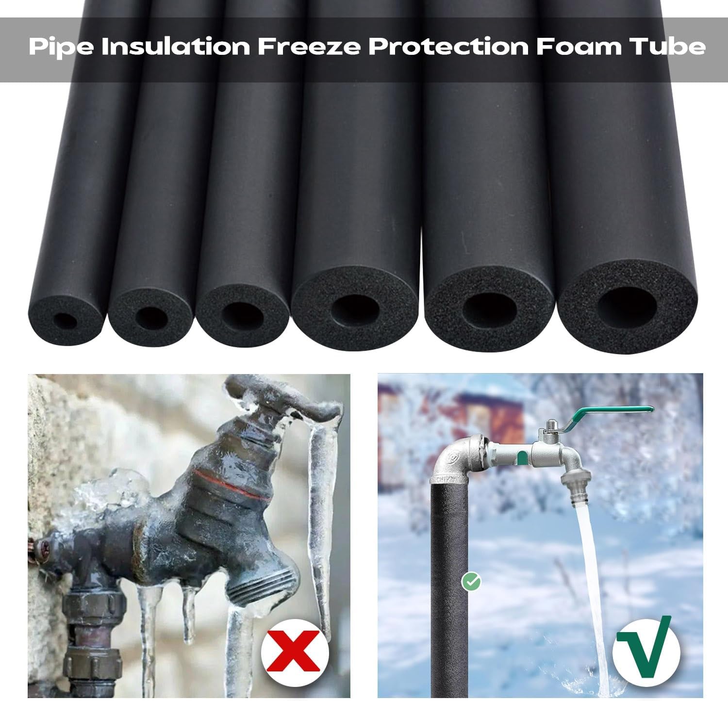 Pipe Insulation 1" 1-1/2" 2" 2-1/2" 3" 3-1/2" 4" ID Foam Tube for Handle Grip Support, Foam Insulation Pipe Covers for HVAC Units, Outdoor Water Irrigation Pipe Wrap Insulation Tubing(3-1/2" x 1-1/5"