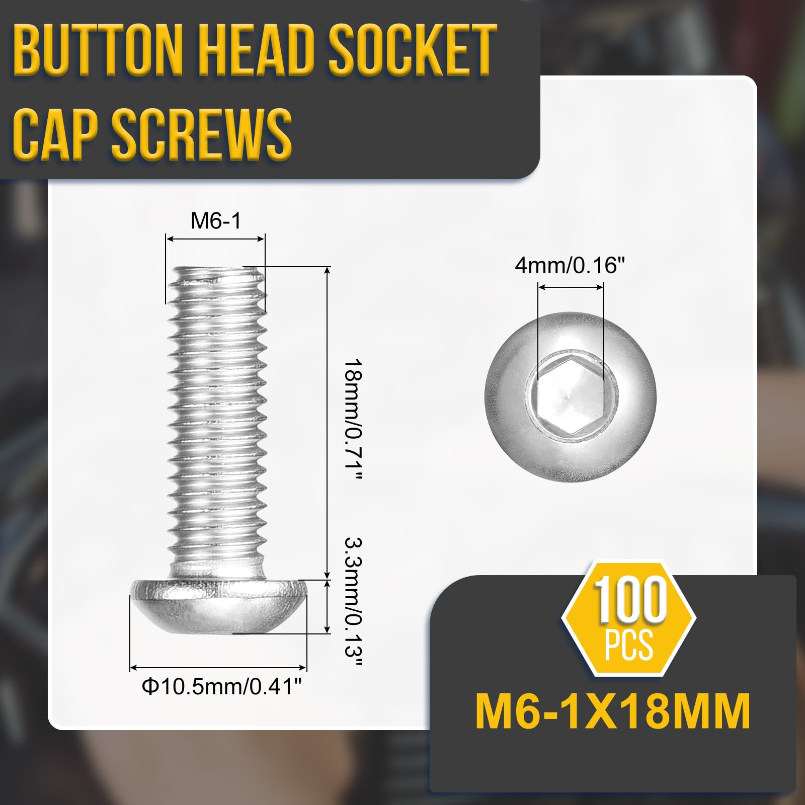 DTGN M6-1x18mm Button Head Socket Cap Screws, 100Pack, Good for Road Bicycle Mountain Bike, Auto, Motorcycle - Image 2