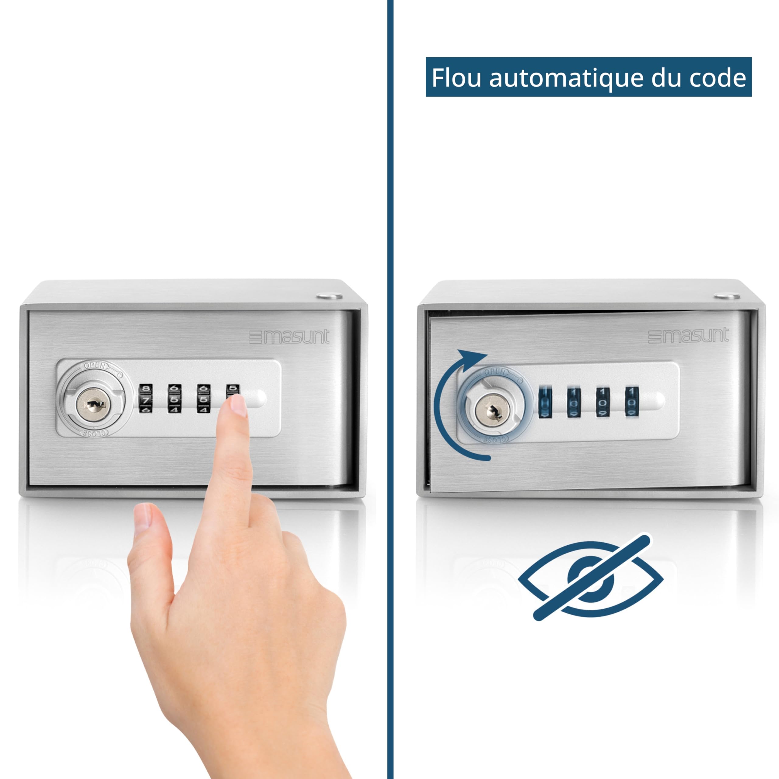 masunt dépôt de clés 520 M Code | coffre-fort à clés haute qualité avec serrure à combinaison | fabriqué en acier inoxydable V2A massif | adapté à l'usage extérieur | taille compacte | argent
