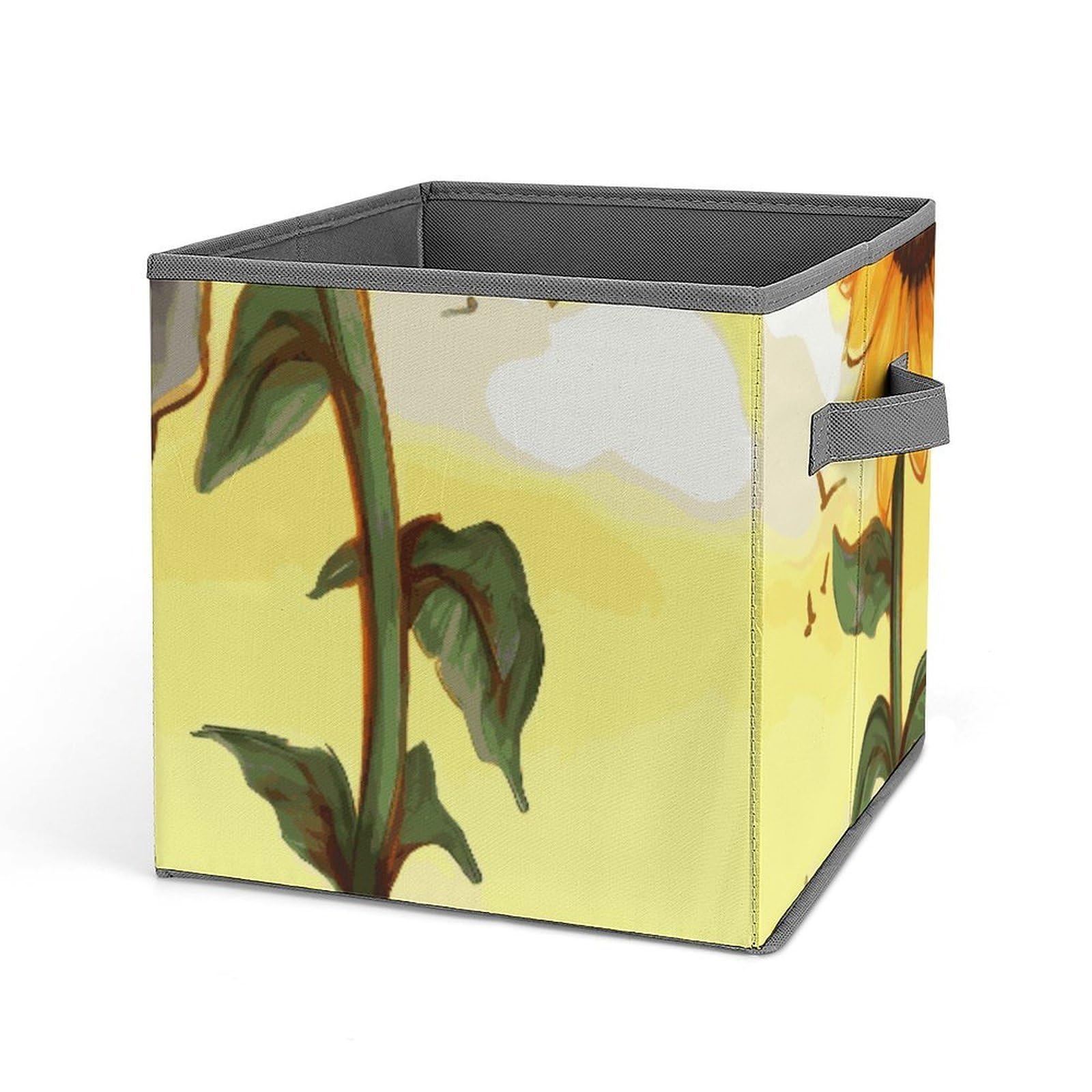 BTCOWZRV Elephant And Sunflowers Cube Storage Bins - 11 Inch Heavy Duty Fabric Closet Bins for Shelves, Cube Organizer - Collapsible Storage Boxes with Handle Decorative Clothing Storage Baskets