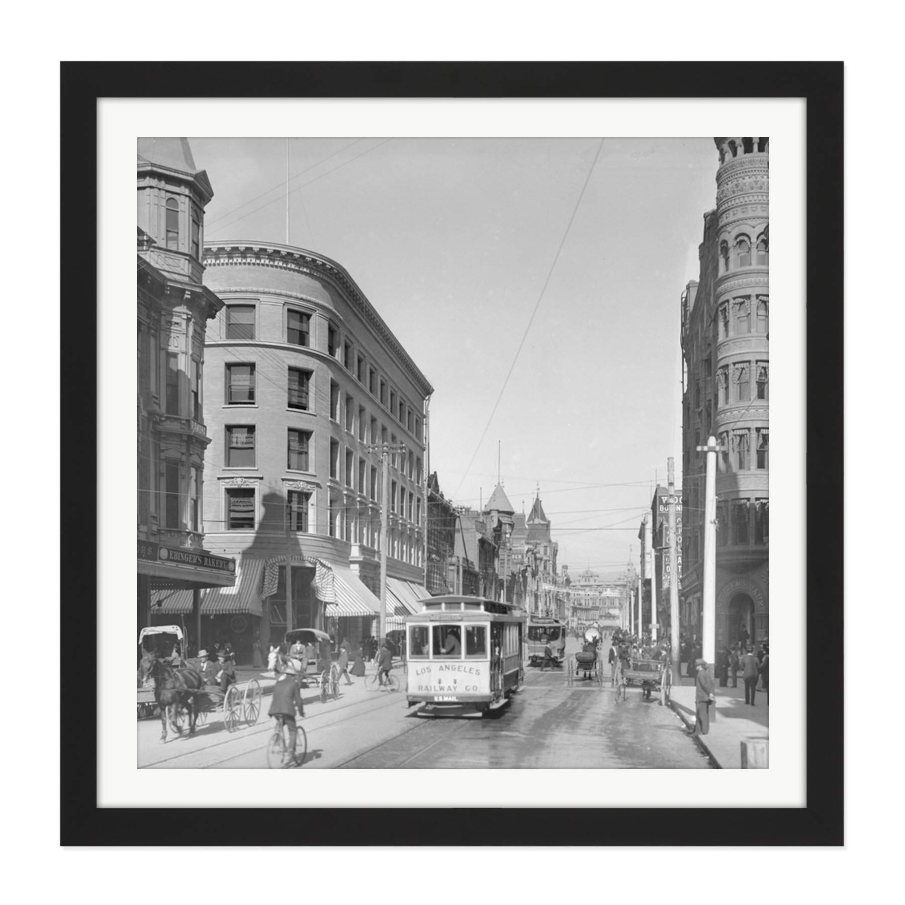Spring Street Third 3rd Los Angeles California 1905 Square Wooden Framed Wall Art Print Picture 16X16 Inch