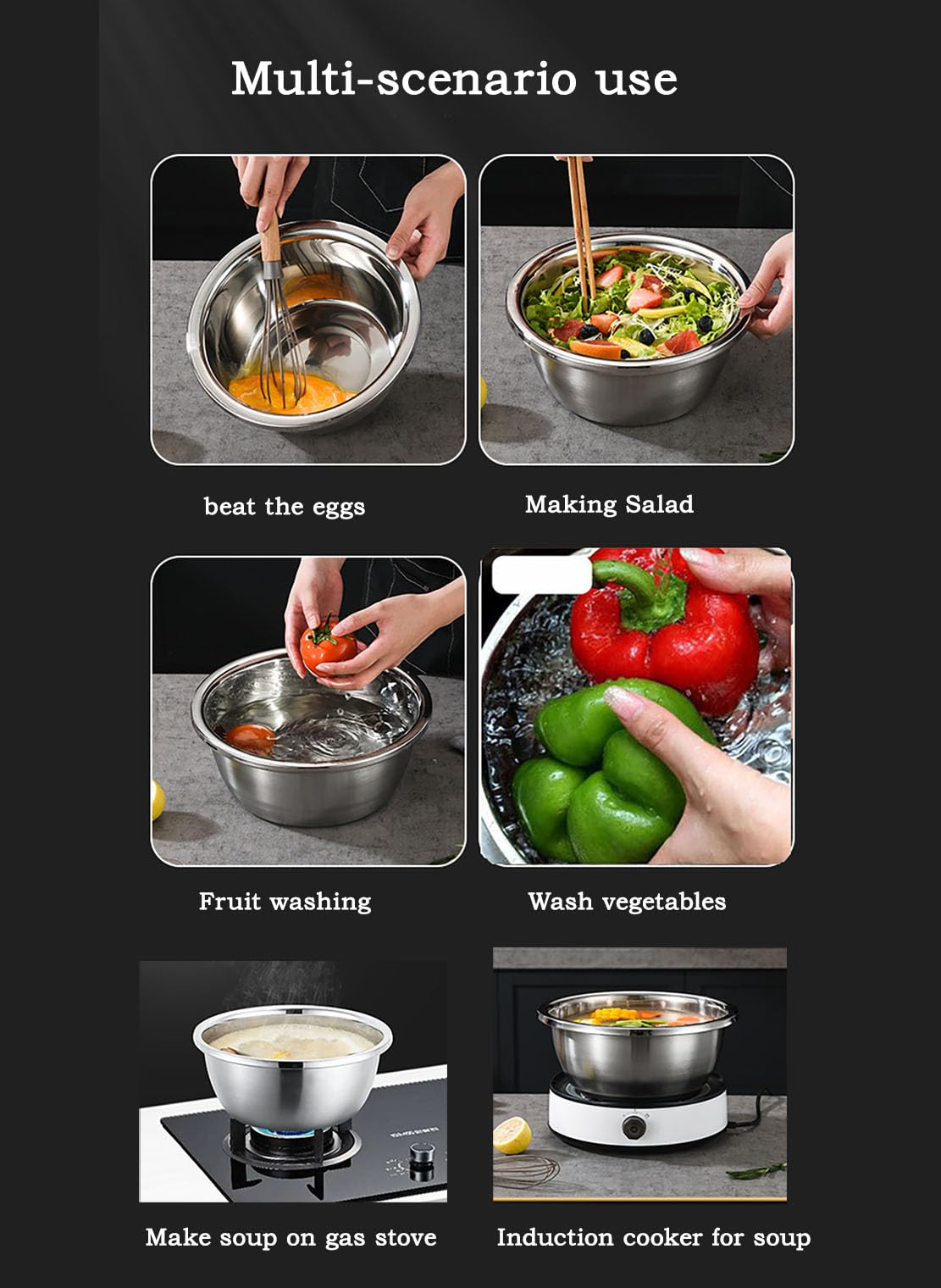 Edelstahl Küchensieb Schüssel Set 2-teilig, stapelbare Küchenschüsseln mit Abflusssystem, 20CM-40CM Durchmesser, stapelbar und rostfrei zum Waschen von Reis, Salat, Obst, Gemüse (40CM)