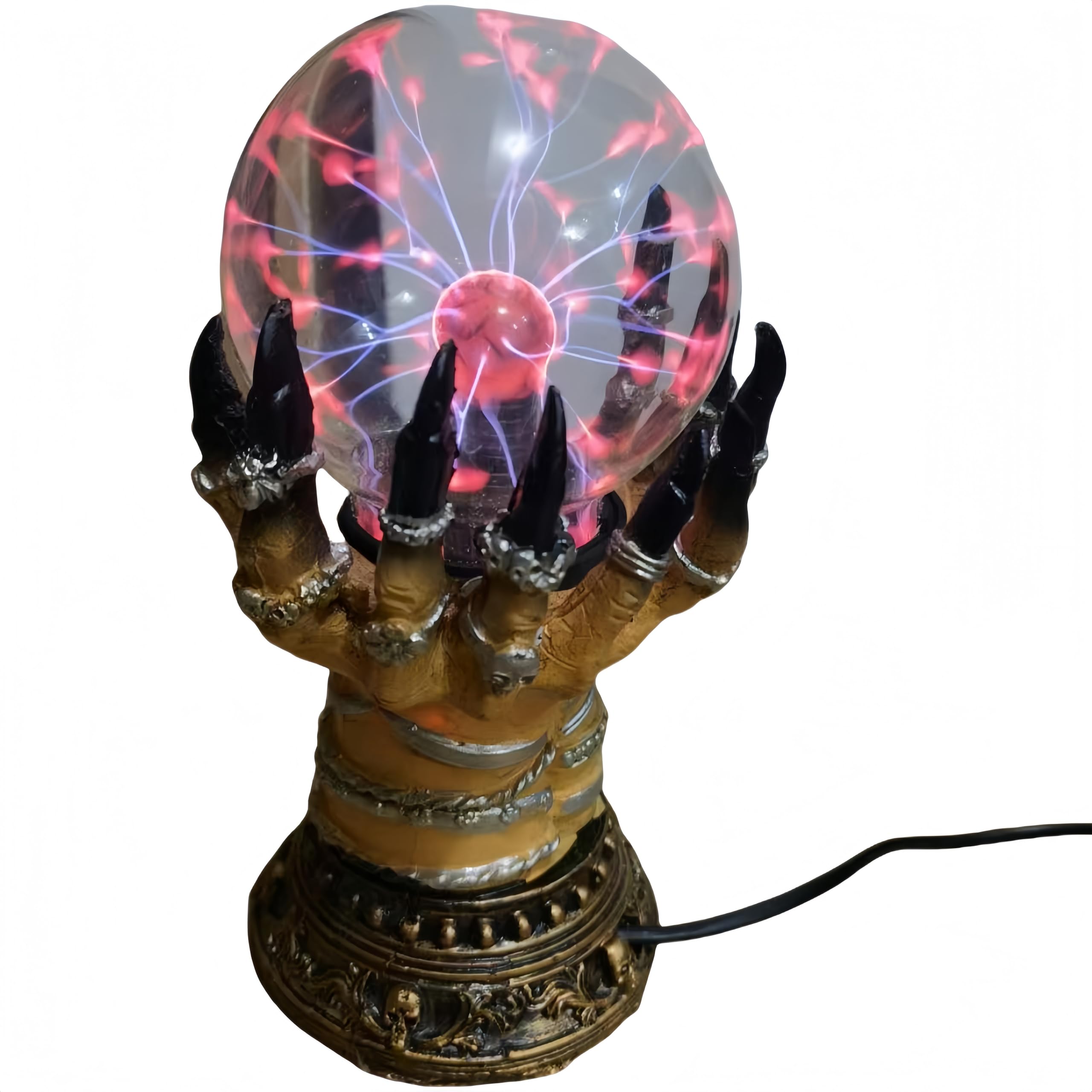 Xylarnoveth Red Glow Witchy Plasma Crystal Ball Lamp – Gothic Hand Holding Orb Light With Red Lightning Effect – Touch-Activated Mystic Sphere For Witchcore Decor, Halloween Table Accent, Tarot Or Altar Display