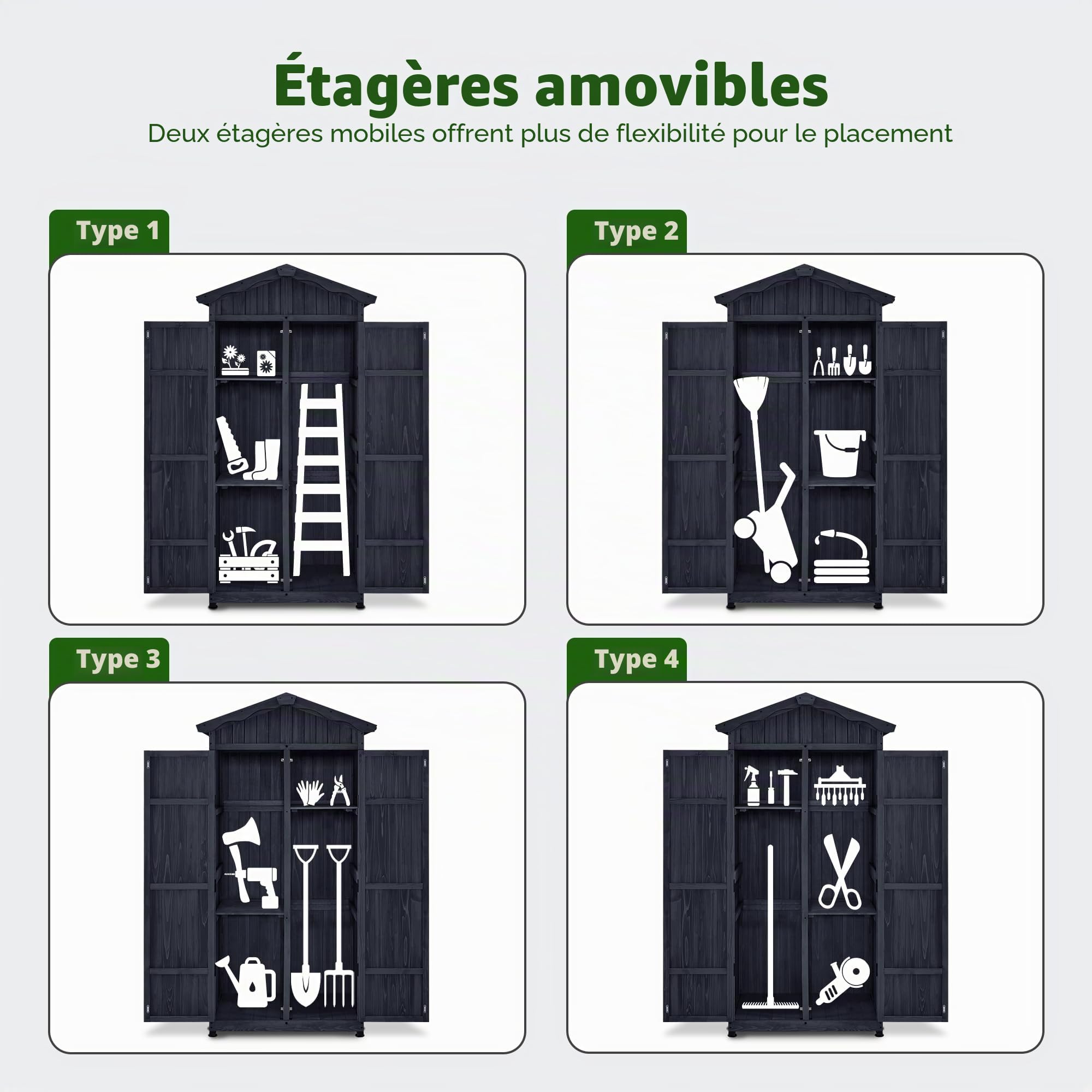 M MCombo Armoire de Jardin Abri de Jardin en Bois résistant aux intempéries, Outdoor Armoire étanche avec Plancher, pour l'extérieur Balcon, 74×99×193 cm (Gris Anthracite)