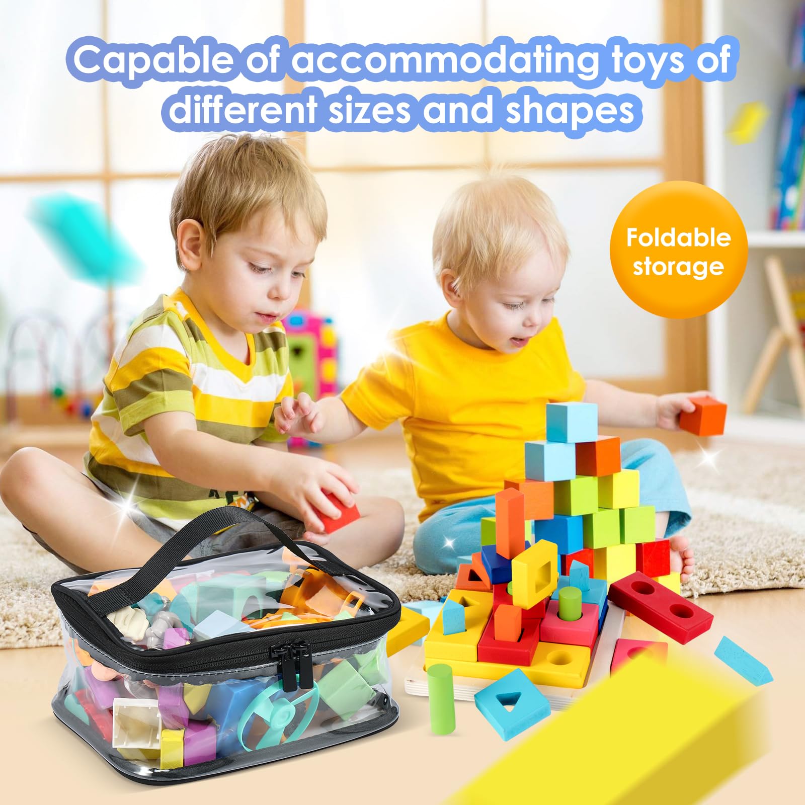 Cajas de Almacenamiento con Tapas, 3 Piezas, Bolsas de PVC Transparente, organizadoras con Cremallera y asa, para Juegos de Mesa, Bloques y Libros.