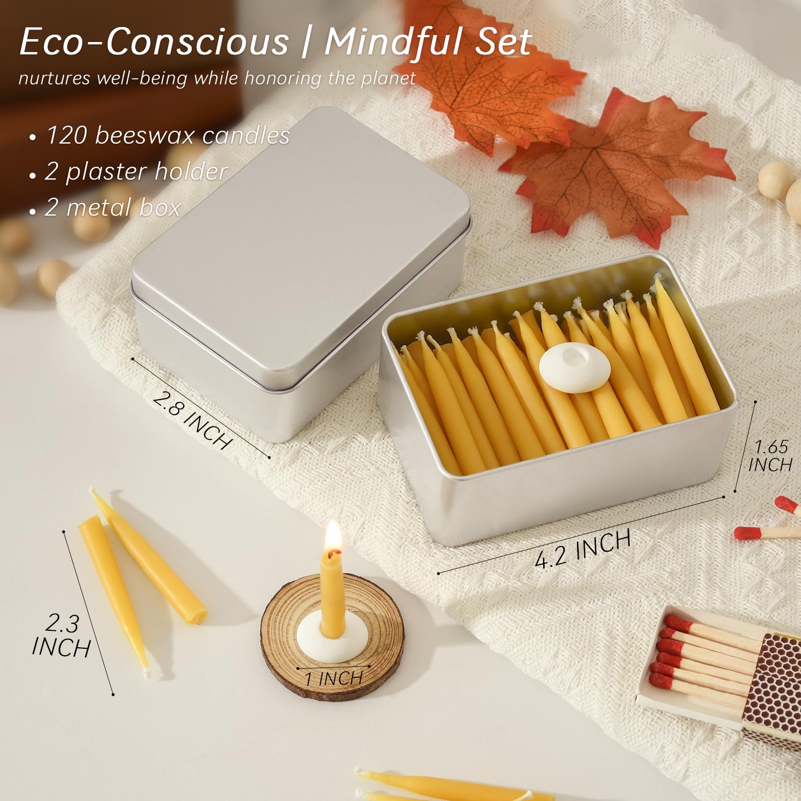 Velas de cera de abeja 100% pura de 20 minutos, mini velas cónicas de meditación consciente, sin humo y sin goteo con soporte para yoga, oración, relajación (amarillo, paquete de 120)