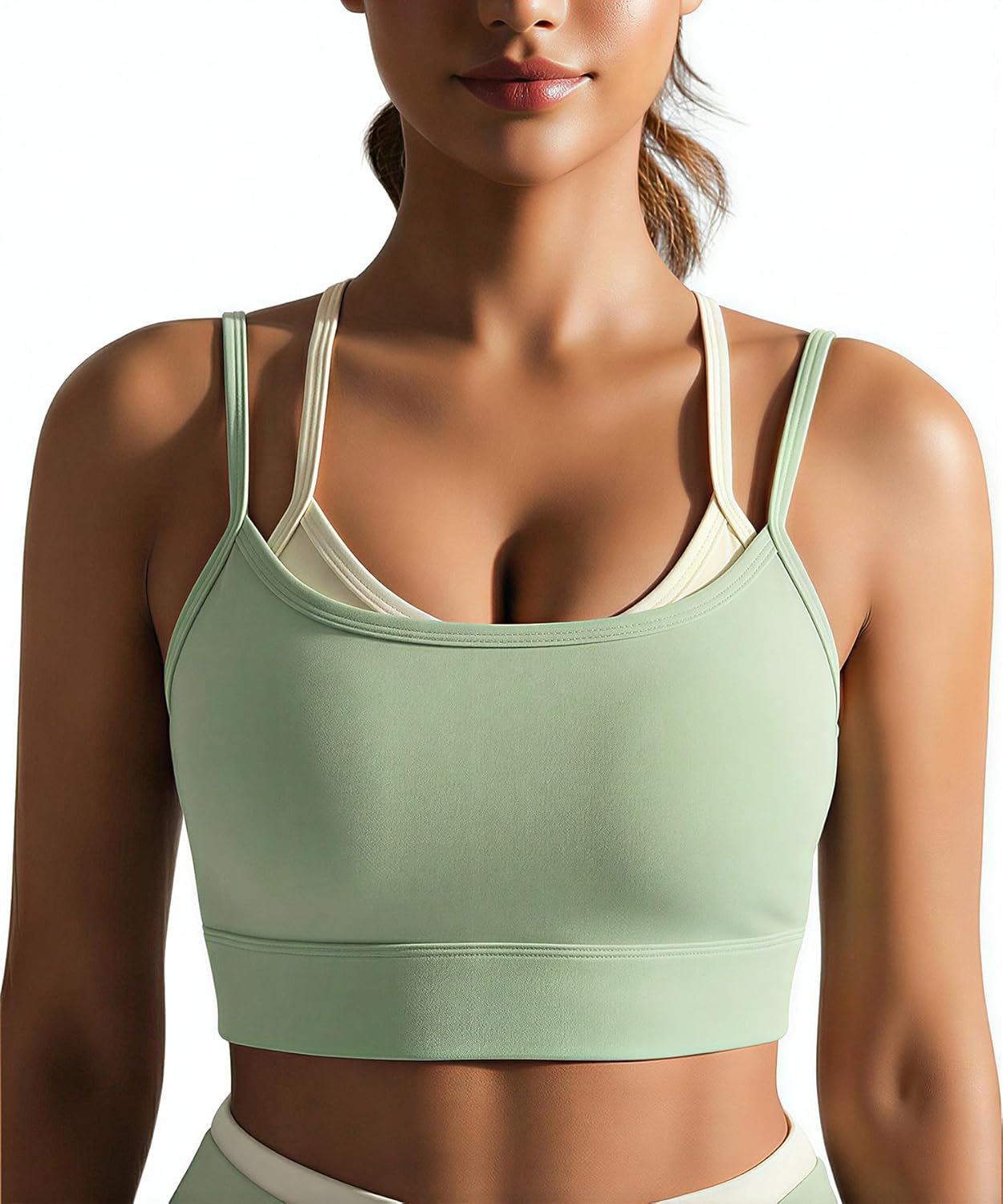 SEASUM Sports Bras for Women Color-Block Sports Bra Layered-Look Tank Top with Removable Cups - Image 4