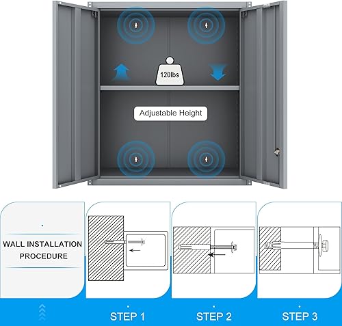Vista 81 de GREATMEET Armarios de garaje con ruedas, armarios de almacenamiento de garaje negros con puertas y estantes ajustables, armarios de almacenamiento