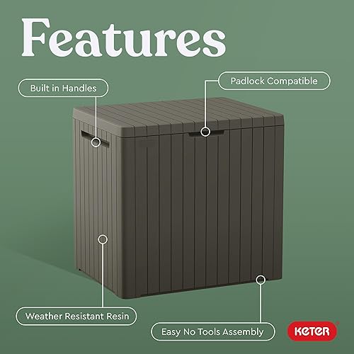 Vista 26 de Keter City - Caja de almacenamiento de resina para exteriores de 30 galones y mesa auxiliar para muebles de patio para accesorios de piscina y Gris