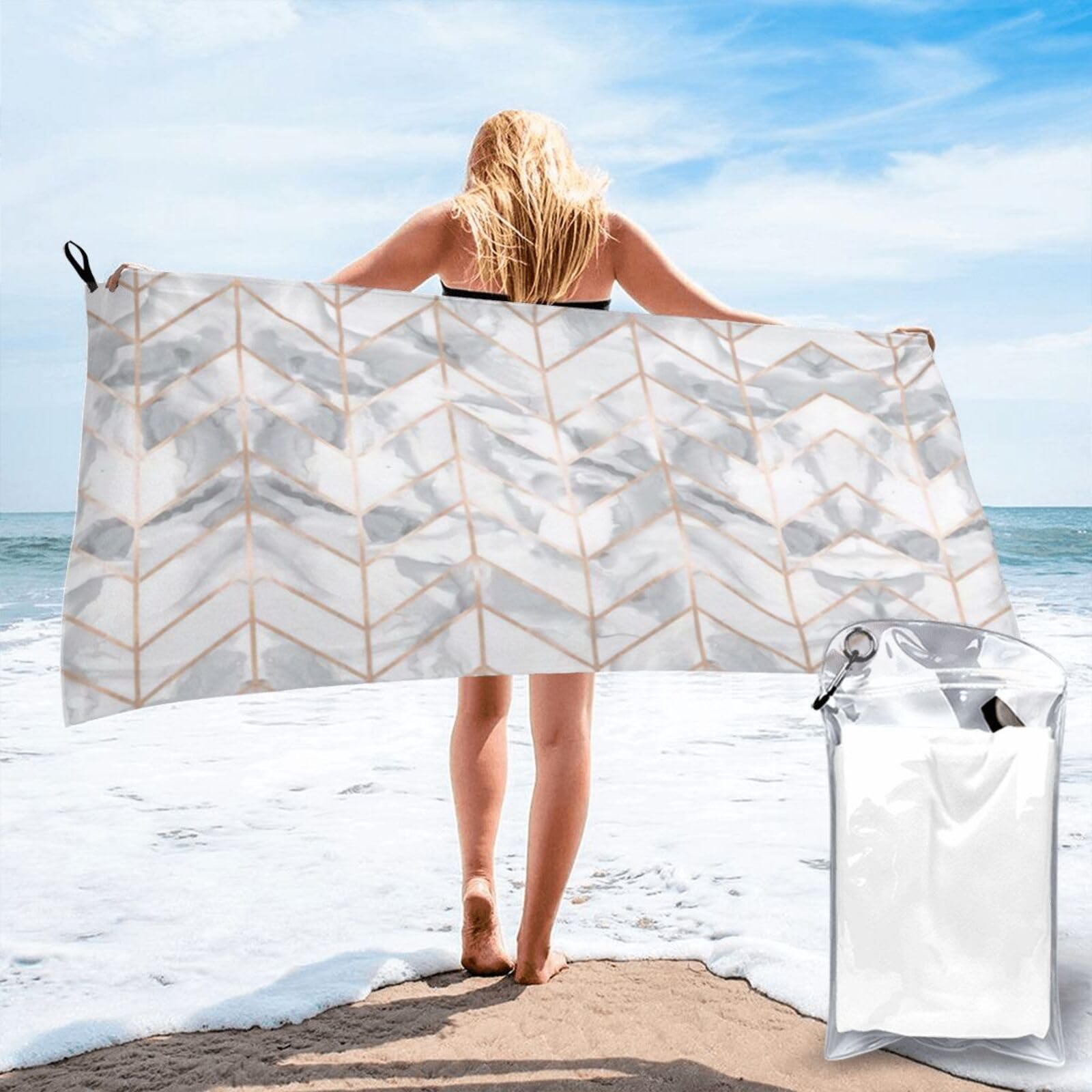 SDEGTHO Rose Gold Marble Design Background Print Beach Towel Quick Dry Portable For Swimming Yoga Adults Fitness