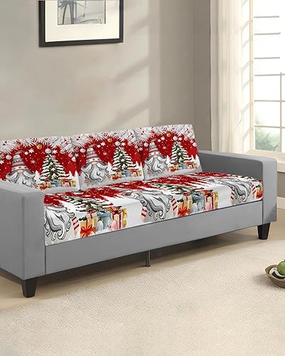 Miniatura 2 de Fundas de cojín para sofá, con diseño de gnomos de Navidad rojos, funda elástica para sofá con parte inferior elástica, diseño de bolas de árbol de