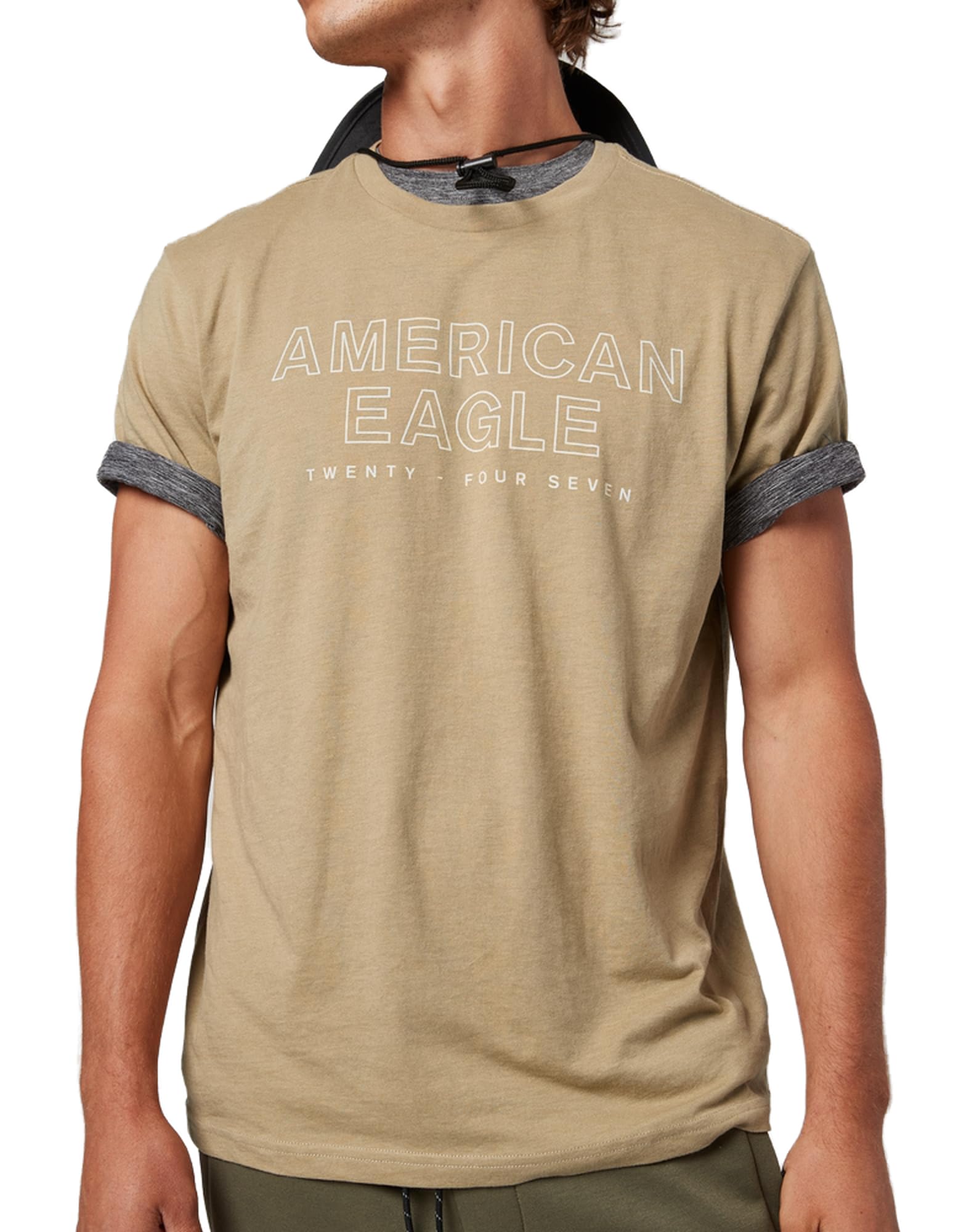 American Eagle Mens U-0181-3113-212 24/7 Good Vibes Logo Graphic T-Shirt