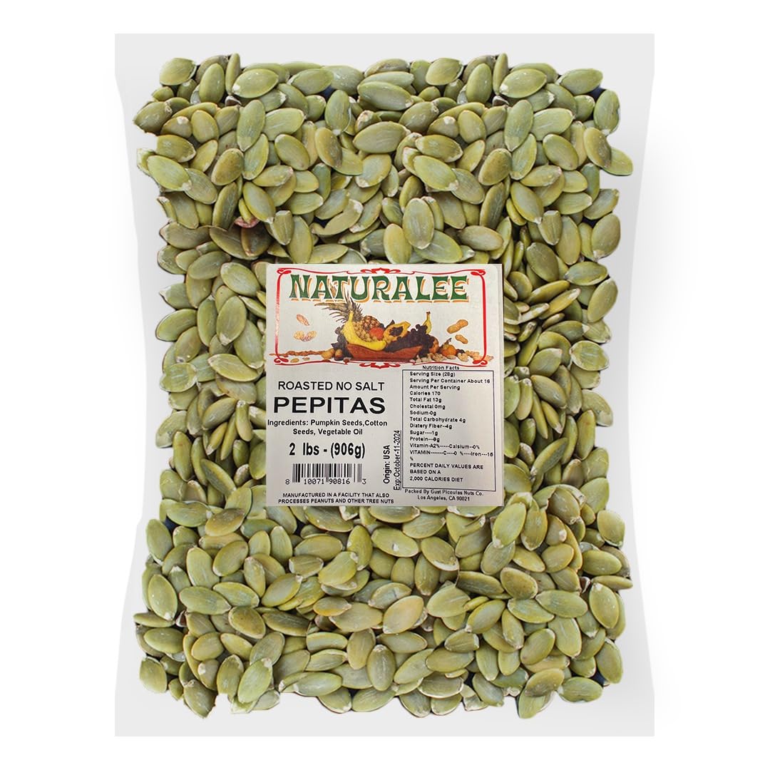Naturalee Pumpkin Seeds 2 lb - Roasted Unsalted - Plant Based Protein - Vegan, Keto Friendly, Gluten Free Snack