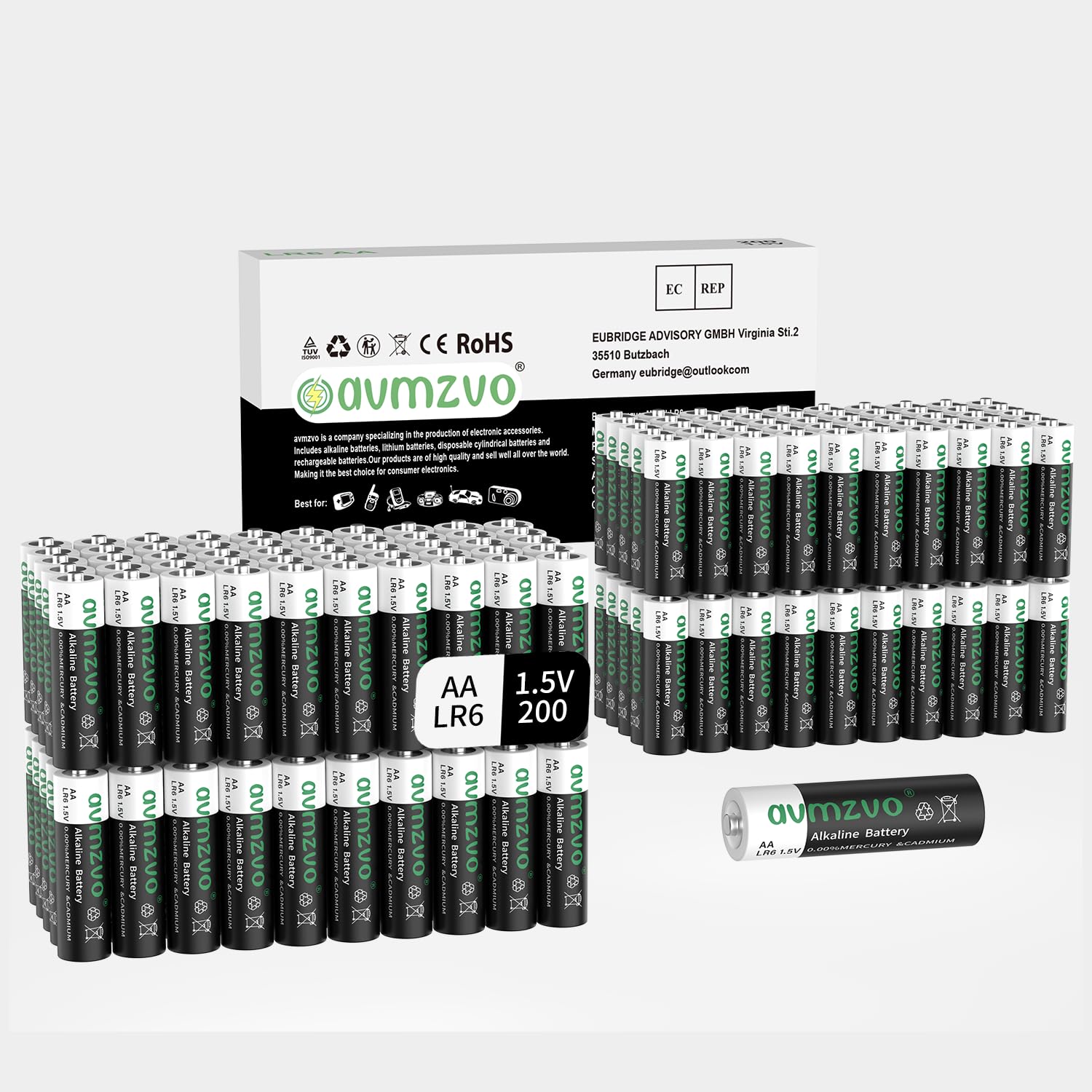 Batterie AA 200 pezzi, LR6 1,5 V Alcaline, potenza duratura, potente, può essere utilizzato per giocattoli, sveglie e altri dispositivi elettronici【10 anni di garanzia】
