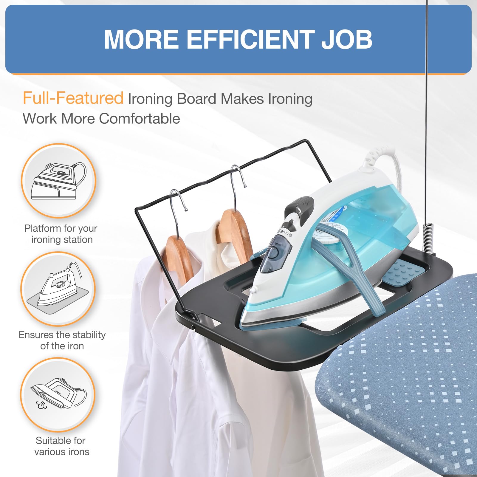 APEXCHASER Ironing Board, Iron Rest with Silicone Irons Harness, Space Saver, Extra Thick Heat-Resistant Cover with Padding, Adjustable Height, 13x43 Blue