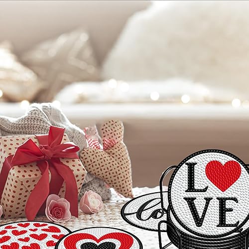 Miniatura 5 de Denylo pro 8 piezas de posavasos de diamantes para el día de San Valentín con soporte, posavasos de arte de diamantes para el día de San Valentín