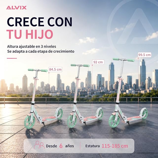 Foto 6 de 8 de ALVIX Patinete infantil con ruedas LED, plegable, 200 mm, color rosa