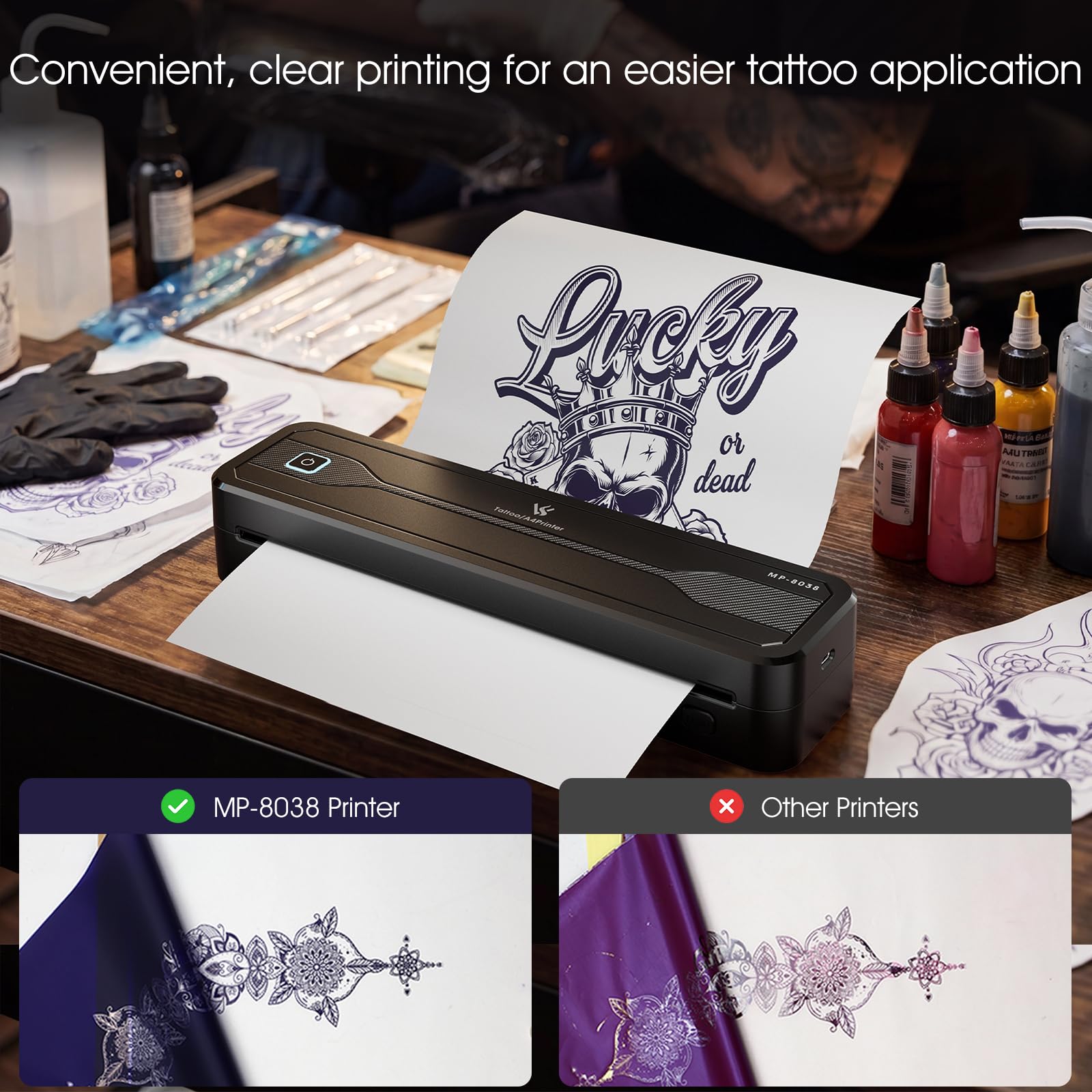TATELF Stampante Stencil Tatuaggi Wireless A4 Termica Bluetooth | Batteria 2600mAh, 10 Fogli Carta Trasferibile, Compatibile iOS Android Win Mac, Senza Inchiostro Linee Precise per Tatuatori
