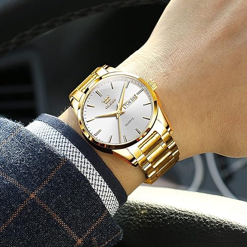 Miniatura 2 de OLEVS Reloj de lujo de acero inoxidable para hombre, reloj de cuarzo analógico de cara grande fácil de leer, reloj de pulsera para hombre, casual,