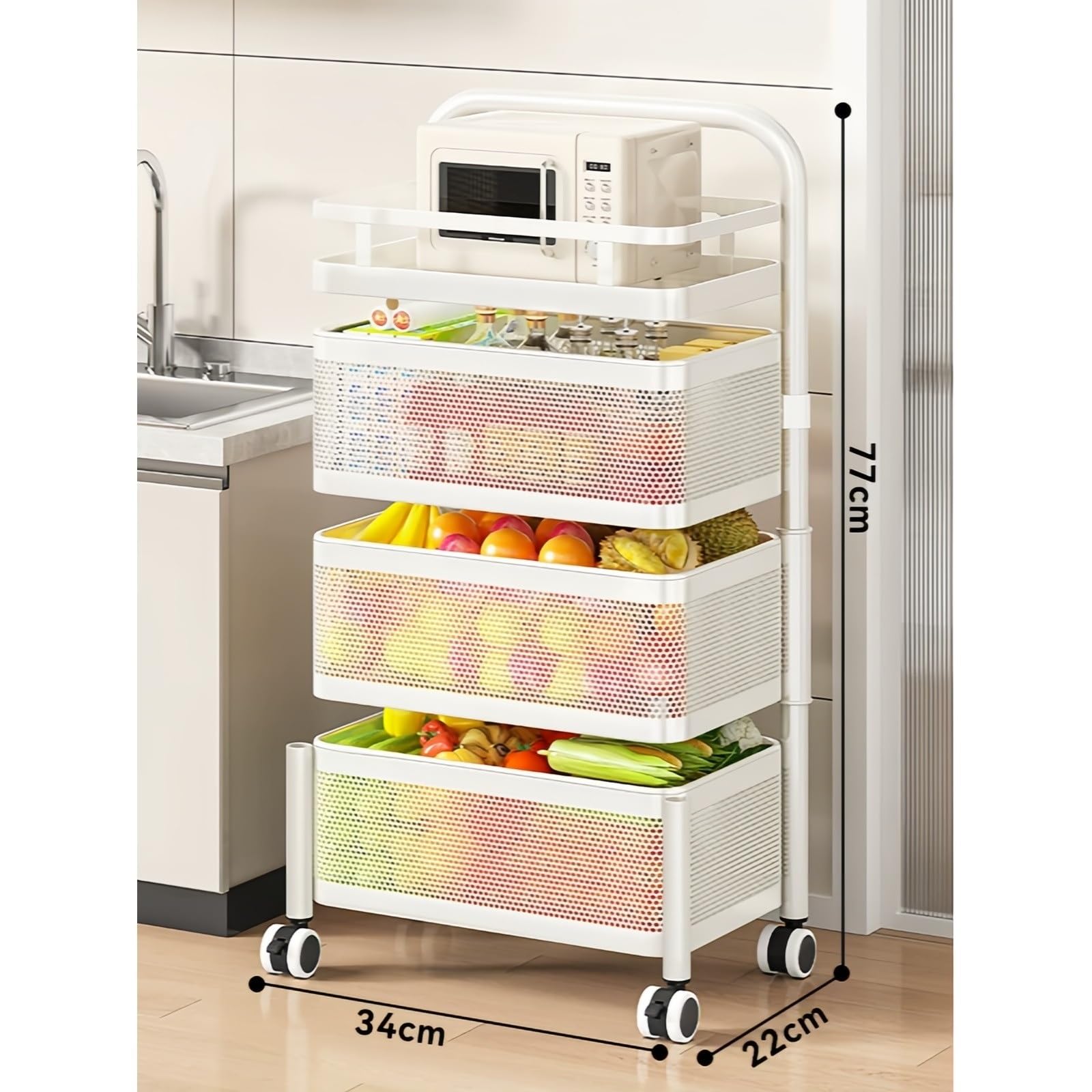 Carro rodante utilitario Carro de Cocina Giratorio con Ruedas, Estante Almacenamiento Espacio Delgado cestas Productos
