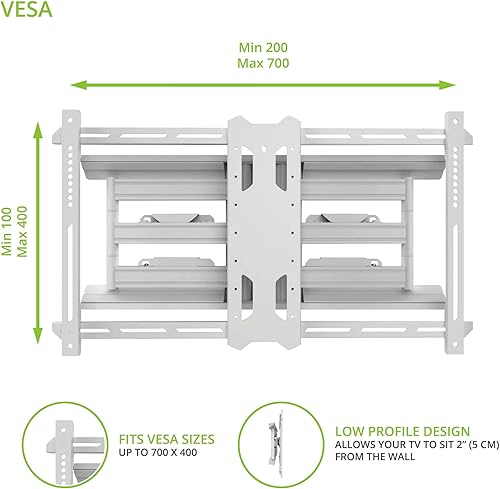 Miniatura 4 de Kanto PDX680W - Soporte de pared articulado de movimiento completo para televisores de 39 a 80 pulgadas con un peso de hasta 125 libras, gestión de