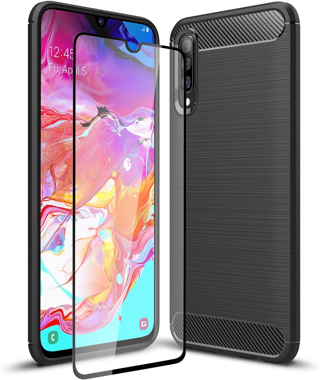 Olixar Samsung Galaxy A70 Case with Screen Protector - Case Compatible Tempered Glass - Tough Case - Front + Back Protection - Wireless Charging Compatible - Sentinel - Black