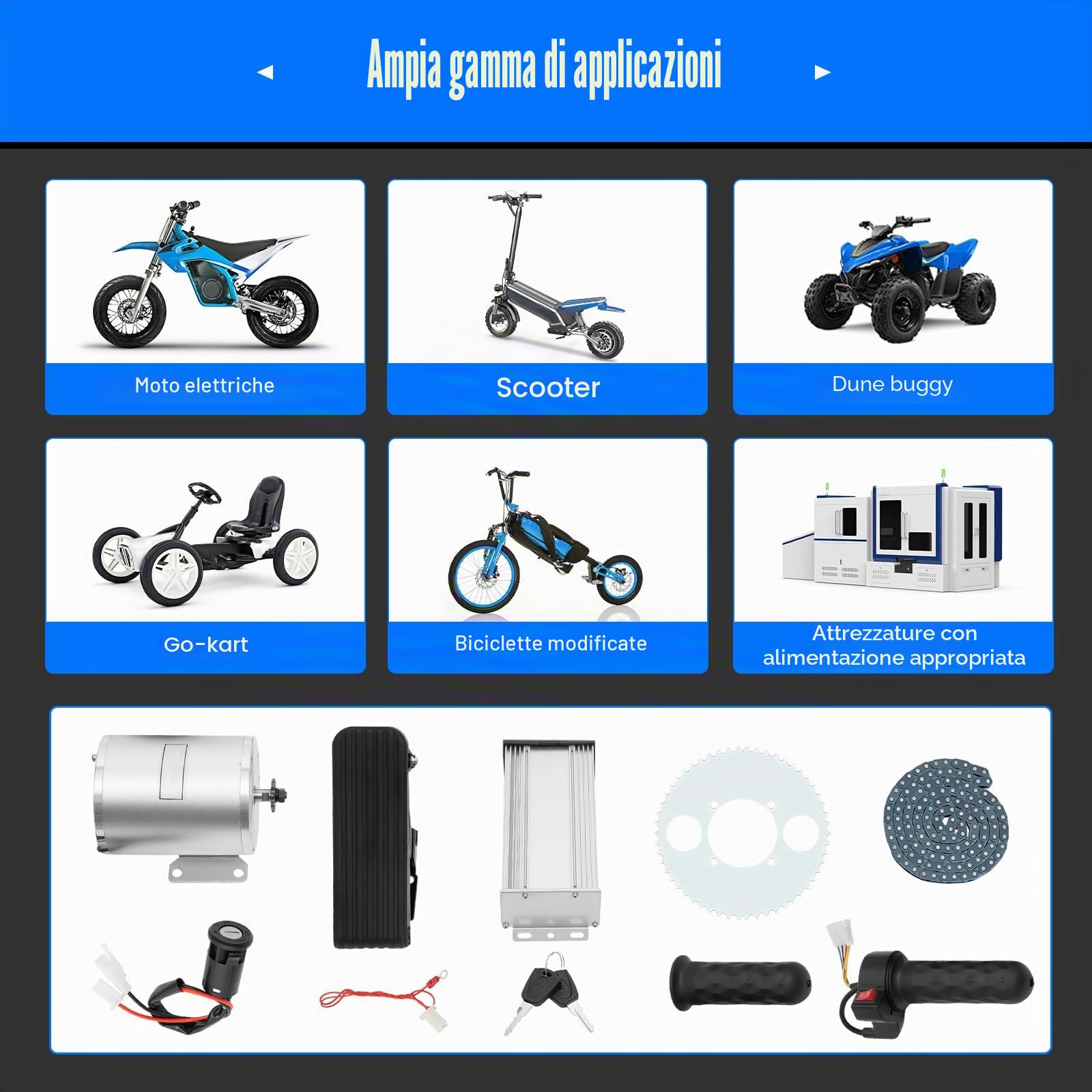 48-72V Motore a corrente continua senza spazzole da 3000W, kit di controllo del convertitore fino a 200kg, 6000RPM, motore elettrico con dispositivo di controllo, kit di motore elettrico per moto