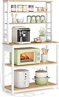 Vista 14 de VASAGLE Barra de café, estante de panadero de 31.5 pulgadas para cocina con almacenamiento, estantes de cocina de 6 niveles con 6 ganchos, soporte