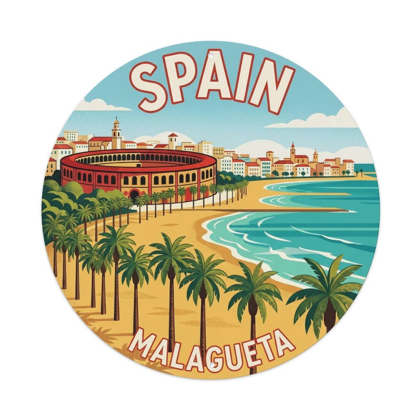Malaga Malagueta Beach Spain Landmark Travel Metal Tin Sign