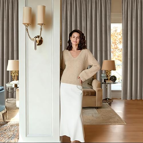 Miniatura 132 de Cortinas de terciopelo JIUZHEN, cortinas opacas suaves de terciopelo retro para dormitorio, cortinas elegantes con reducción de ruido y Rosa