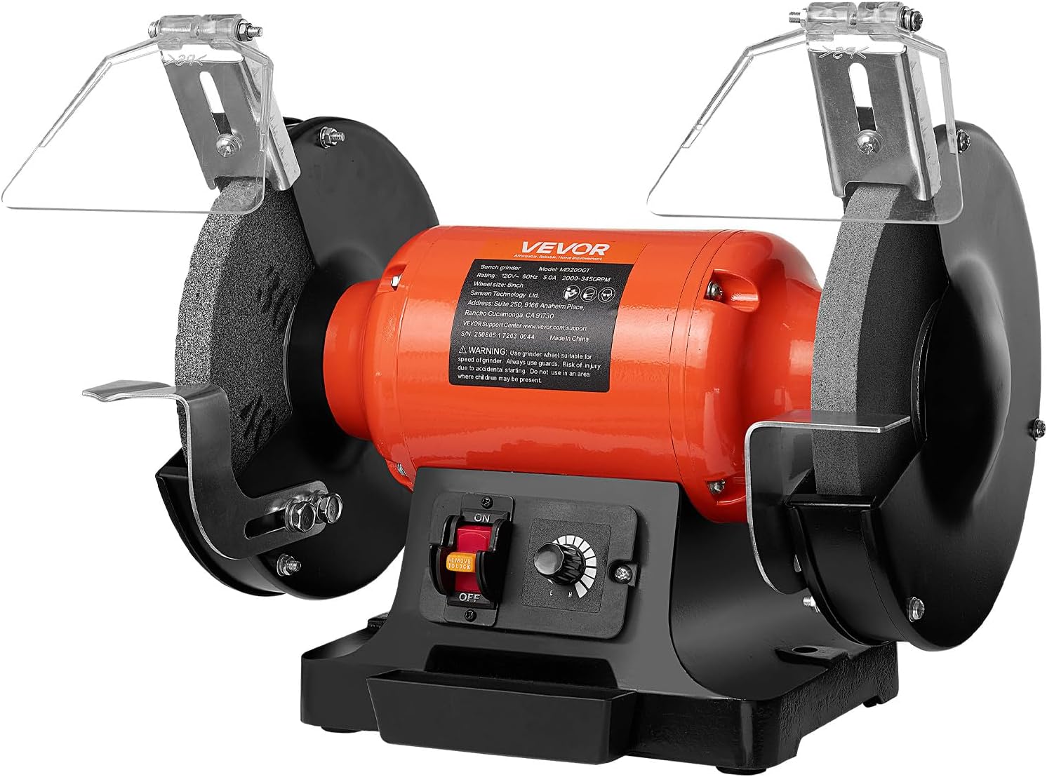 VEVOR Bench Grinder, 8-inch Variable Speed Bench Grinder, 2000-3450RPM Table Grinders with 550W 5.0A 3/4Hp Induction Motor, 36/60-Grit Grinding Wheel