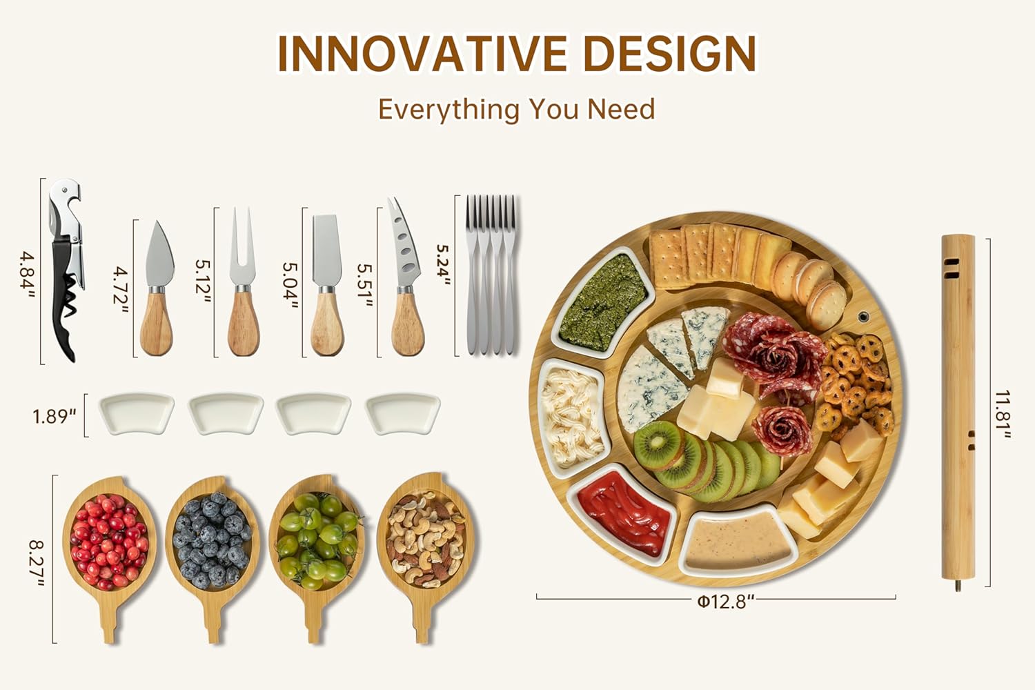 Charcuterie Board Set, Large Multi-Layer Bamboo Cheese Board,Removable Charcuterie Boards Tree with Rich Accessories,Ideal for House Warming Gifts New Home,Bridal Shower&Wedding Gifts - Image 7