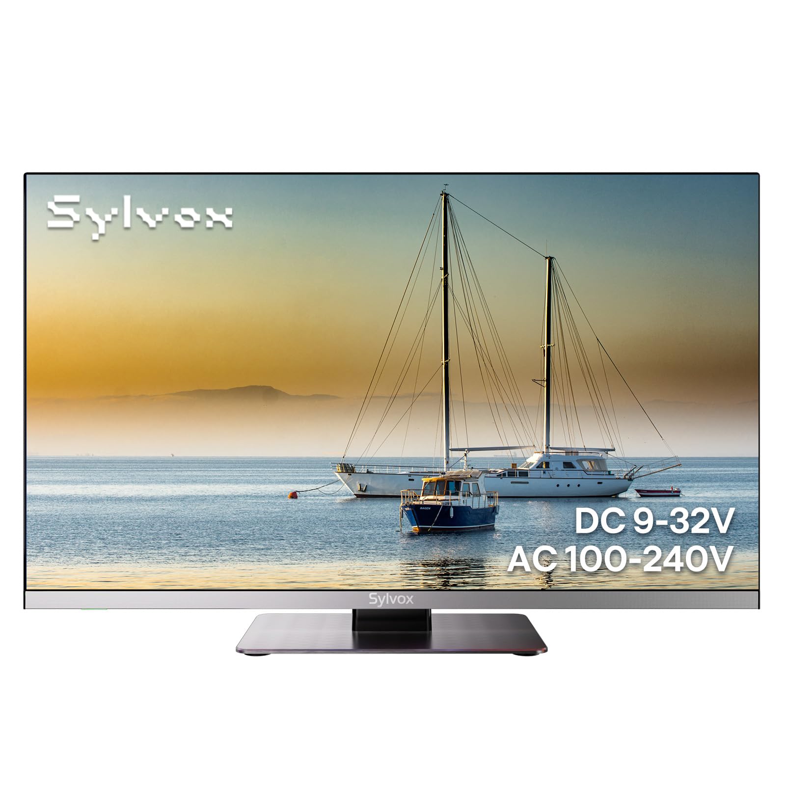 SYLVOX 22-inch RV TV, 1080P FHD Smart Google TV, 12V/24V DC & AC Power, with Built-in DVD Player for Truck RV Boat, Waterproof Remote, 9-32V Wide Voltage Shock-Resistant Design
