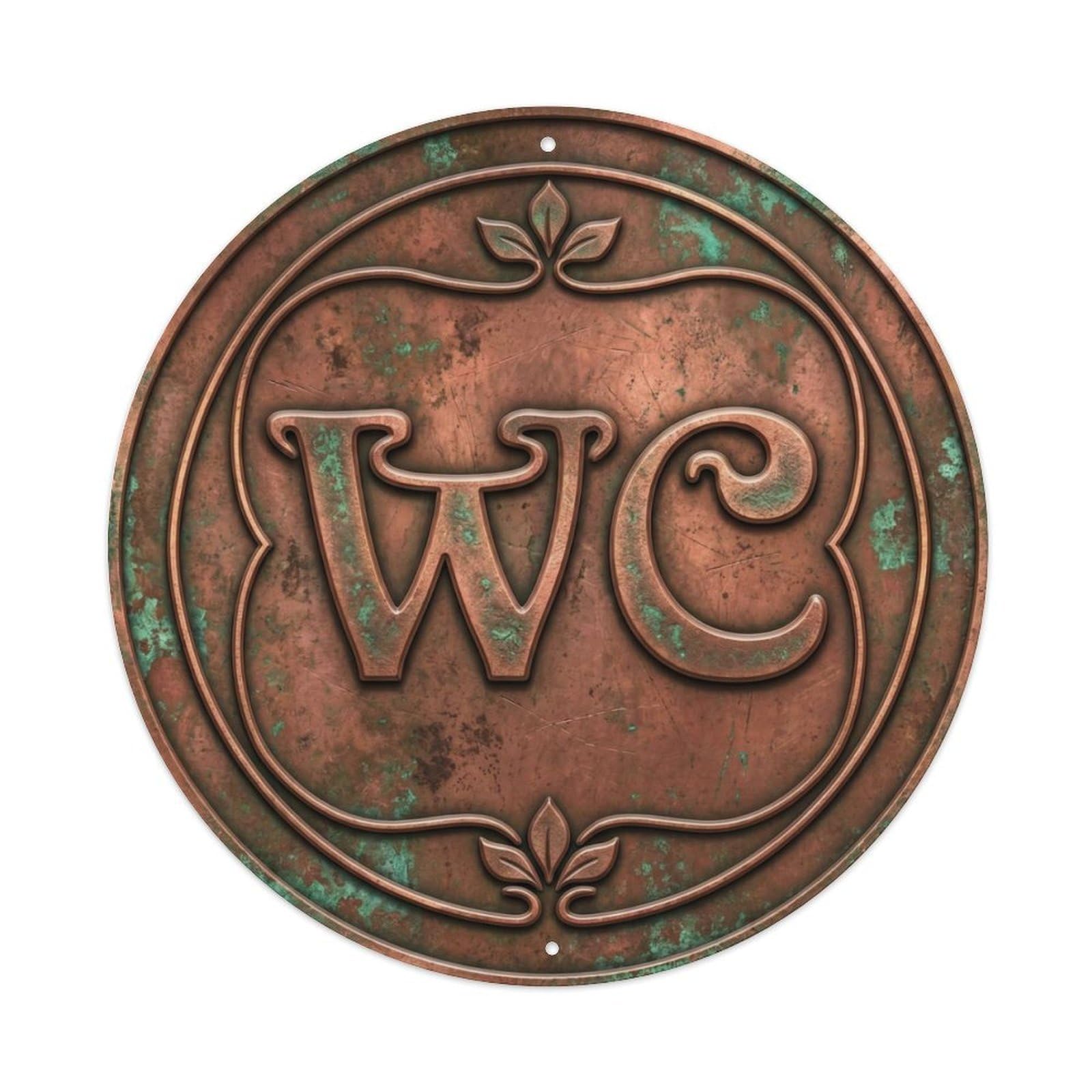 Toilet （WC） Copper Patina Vintage Plate Metal Tin Sign Plaque Wall Decor for Cafe, Club Bar, Office, Home Garden Round Metal Poster 8x8Inch
