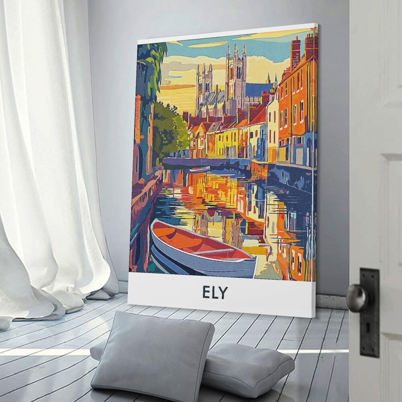 Junmoney Ely Canal Sunset Canvas Wall Art, 24x36inch(60x90cm), for Bedroom Decor, Cosy Corners Or Studios, Stylish Decor for A Restful Room Update