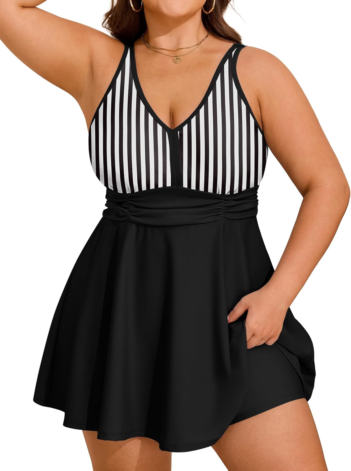 Arolina Women's Plus Size Tankini Swimsuits Two Piece Tummy Control Swim Dress Hide Belly Bathing Suits with Boyshorts