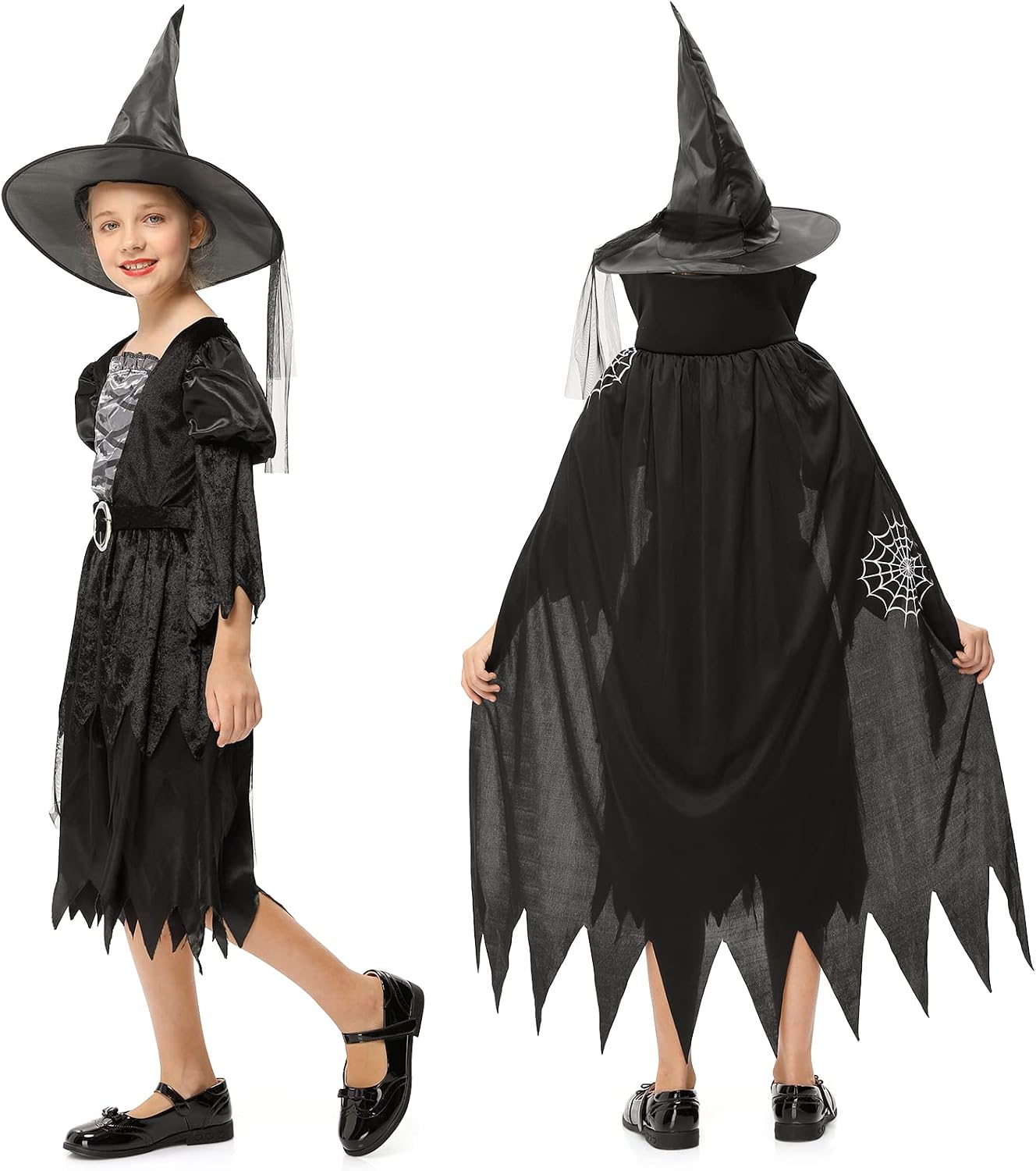 LIZHOUMIL ガールズ 魔女 コスチューム ハロウィン - ブラック ウィッチ ドレス キッズ 幼児 - クラシック パーティ