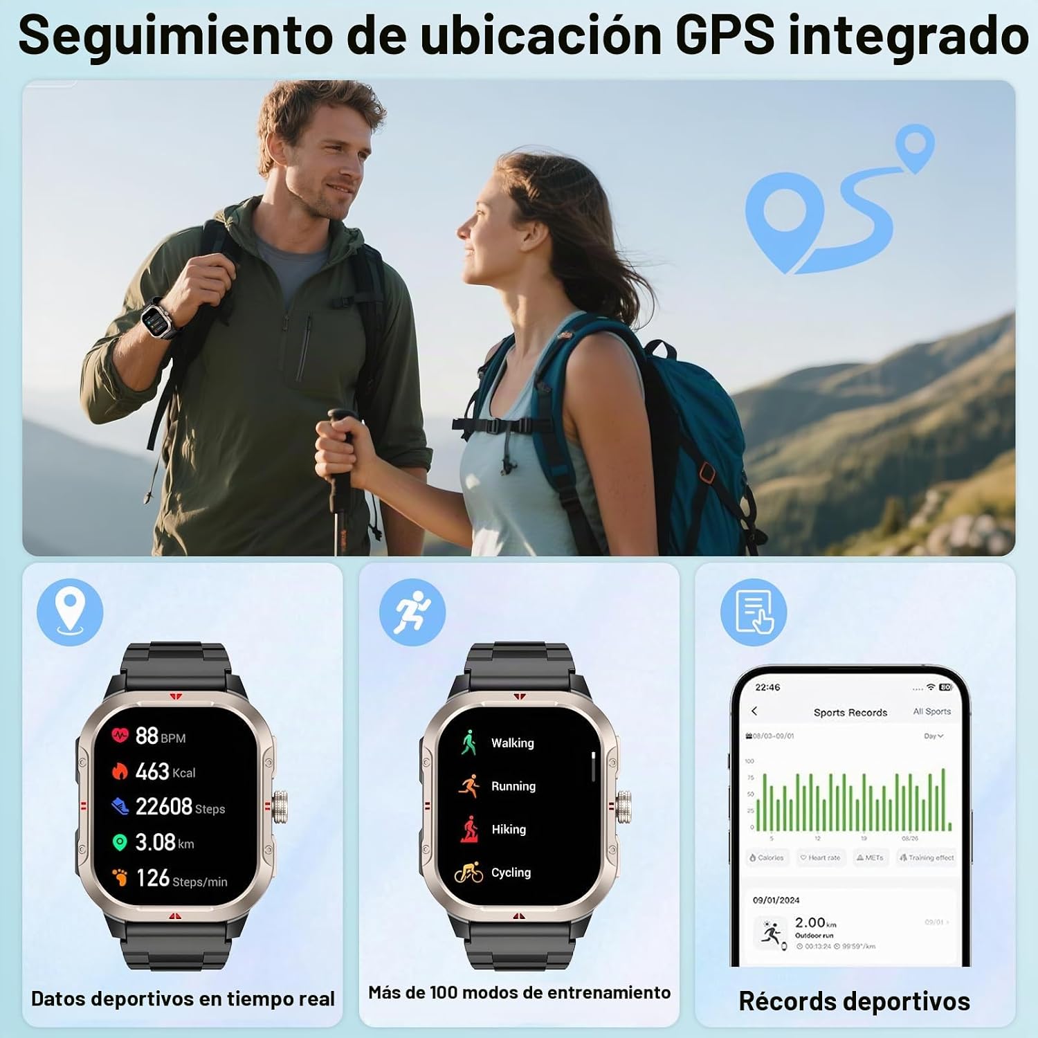 Jugeman Reloj Inteligente Hombre con GPS, 2.06'' Smartwatch,Fitness Tracker - Mise en situation et utilisation