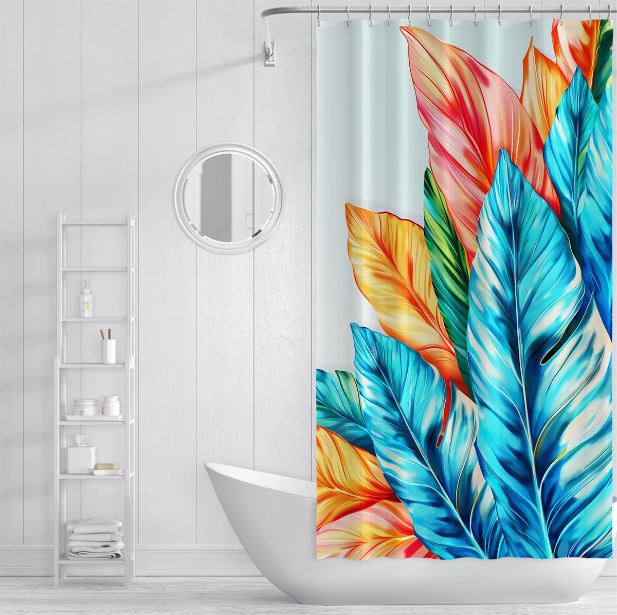 Rideau de Douche Feuilles botaniques Multicolores Modernes 200 x 220 cm