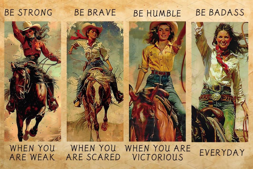 Cowgirl Be Strong Be Brave Be Humble Be Badass Metal Tin Sign Motivational Rodeo Decor Vintage Cowgirl Sign Uplifting Encouragement Gifts For Women Cafe Bar Home 8x12 Inches