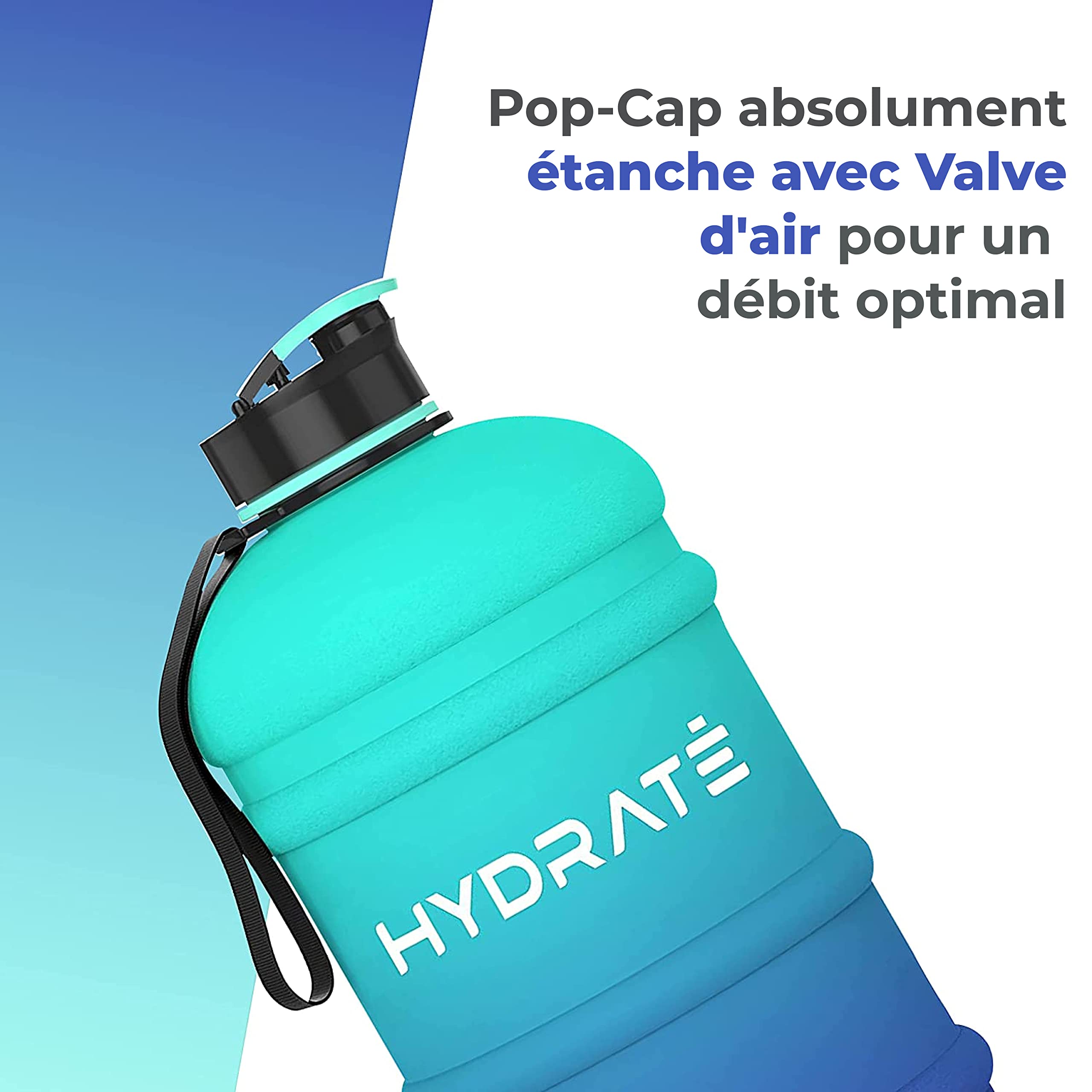 Gourde De Sport 2 L Avec Marqueurs De Temps Et Paille, Couvercle De