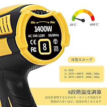 ホットガン ヒートエアガン 2段階風速 無段階調温可能 50~650度 Amazon | ヒートガン elesories HG1012 ホットガン ヒート