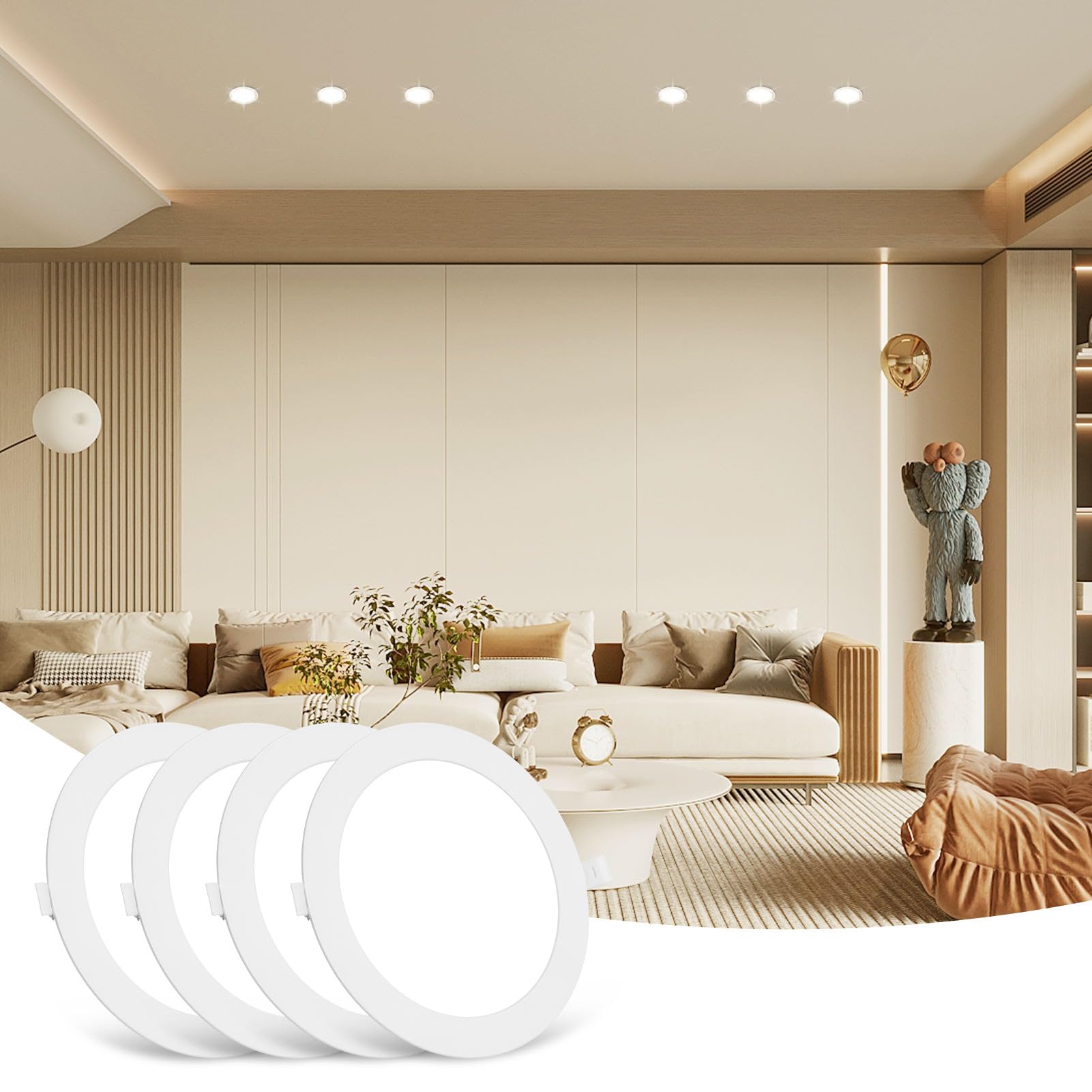 Bellanny LED Recessed Ceiling Lights, 6W 540LM 4500K Neutral White Spot Lights, 1.1cm Ultra Slim Downlights for Living Room Kitchen Bulkhead Porch Bedroom Office （ 4 Packs ）
