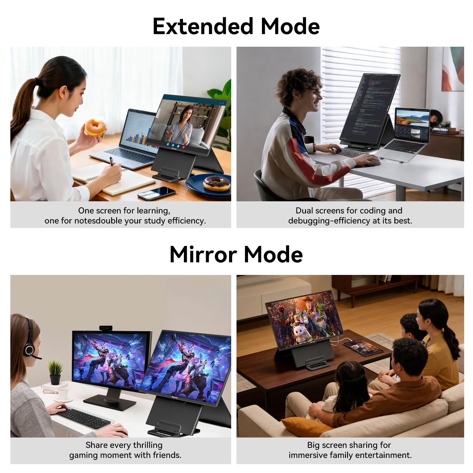 Blackview Monitor portatile da 24 pollici, 100 Hz, per lavoro, casa, ufficio, gioco, 1080p FHD IPS estensore dello schermo del computer portatile con supporto rotante e VESA, USB-C HDMI Plug-Play per