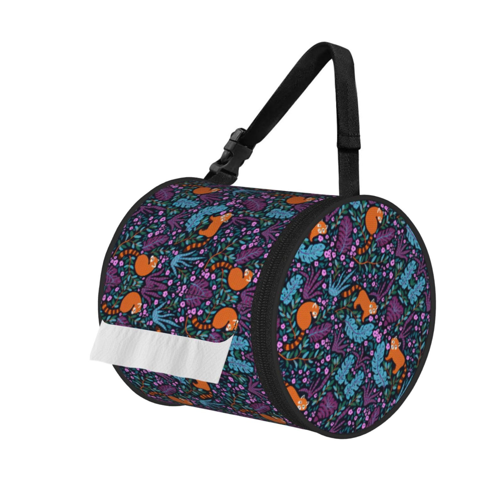 Cat Print Print Round Paper Tissue Holder With Shoulder Strap, Portable Roll Case For Caravan Travel Use