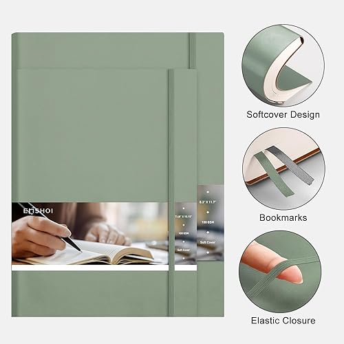 Miniatura 61 de EMSHOI Cuaderno A5 con rayas universitarias, 400 páginas (200 hojas), espacio de 0.27 pulgadas y cubierta de cuero vegano para el trabajo