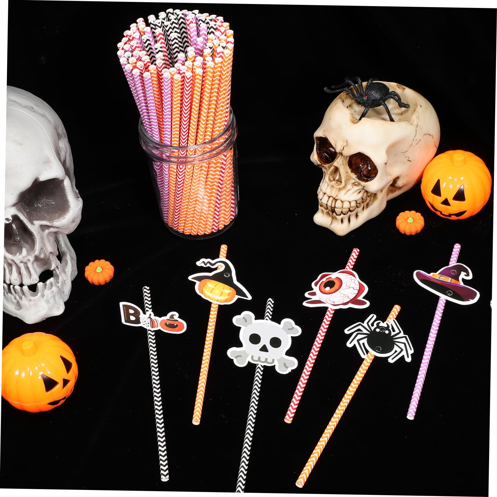 PRETYZOOM 6 Confezioni Cannucce di Halloween Stampa Righe Colorata Cannucce di Carta per Feste per Uso Familiare o Party
